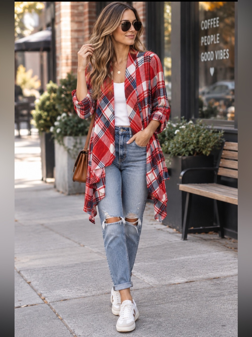 🎄🧑🎄 NY Laundry Red Plaid Draped Open Front Cardigan Roll Tab Sleeve NWT 2X